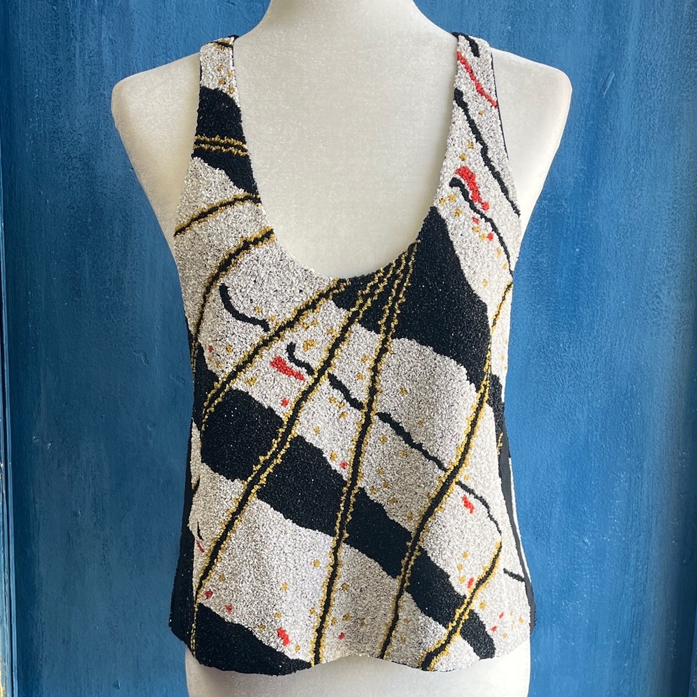 Silk Willow Black and White Abstract Tank Top